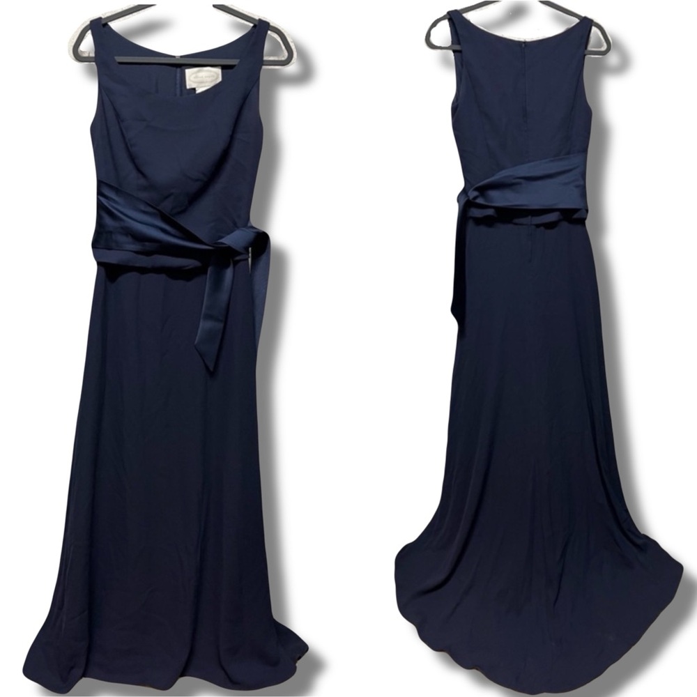 Alfred Angelo Navy Sleeveless Satin-Waist Formal Gown